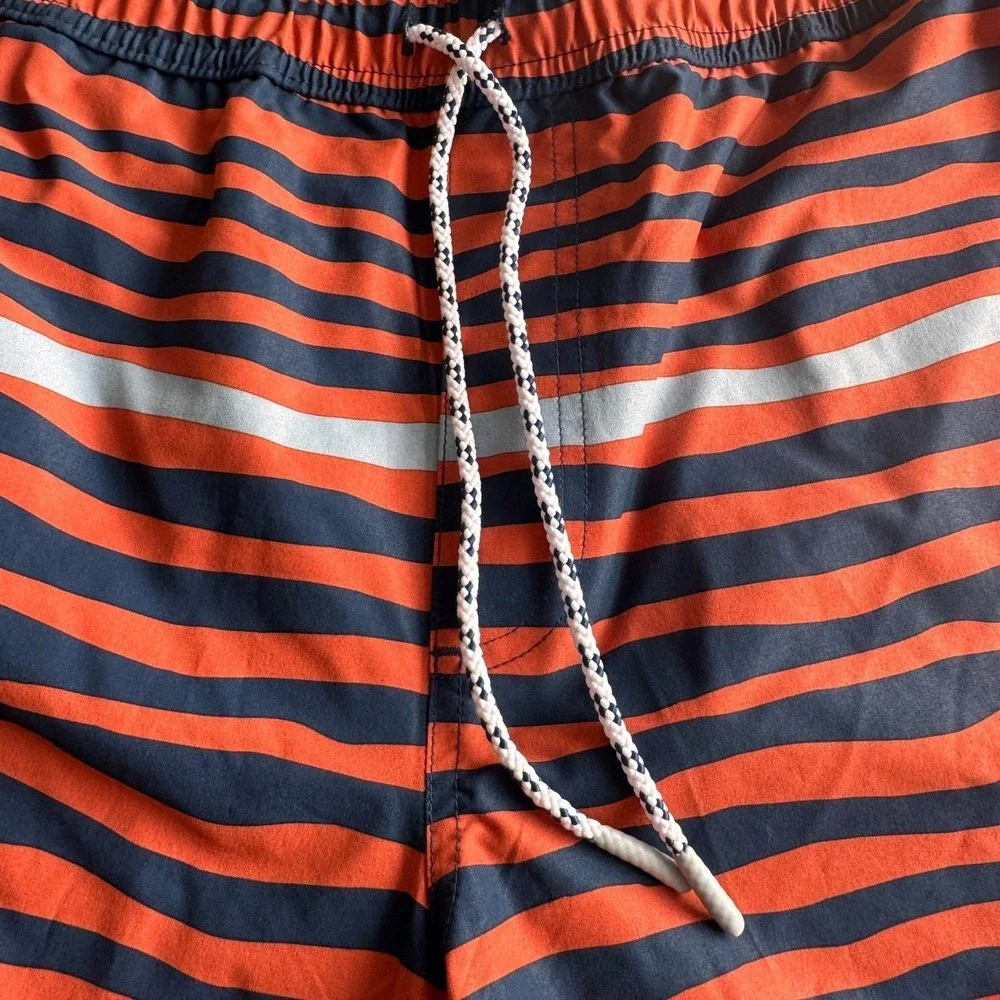 LL Bean Mens Striped‎ Board Shorts Swim Trunks Orange Navy Blue XL  Beach